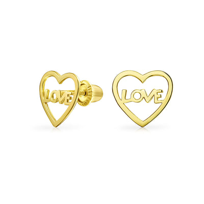 Petite 14K Gold Heart Shape Stud Earrings with Secure Screw Back for Girlfriend