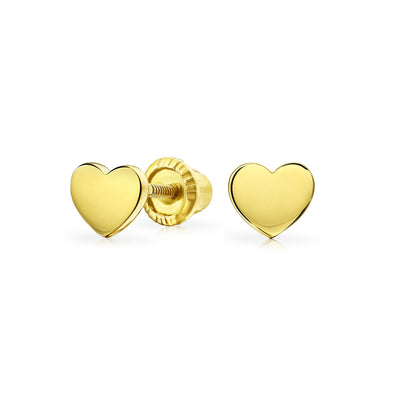 Initial Letter A-Z 14K Gold Heart Shaped Stud Earrings with Screw Back for Girlfriend