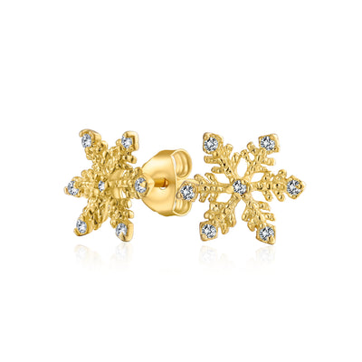 Petite Holiday CZ Stud Earrings: Snowflake Design with Cubic Zirconia Accents