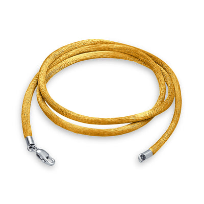 Yellow Gold Tone Satin Silk Cord Necklace with Sterling Silver Lobster Clasp