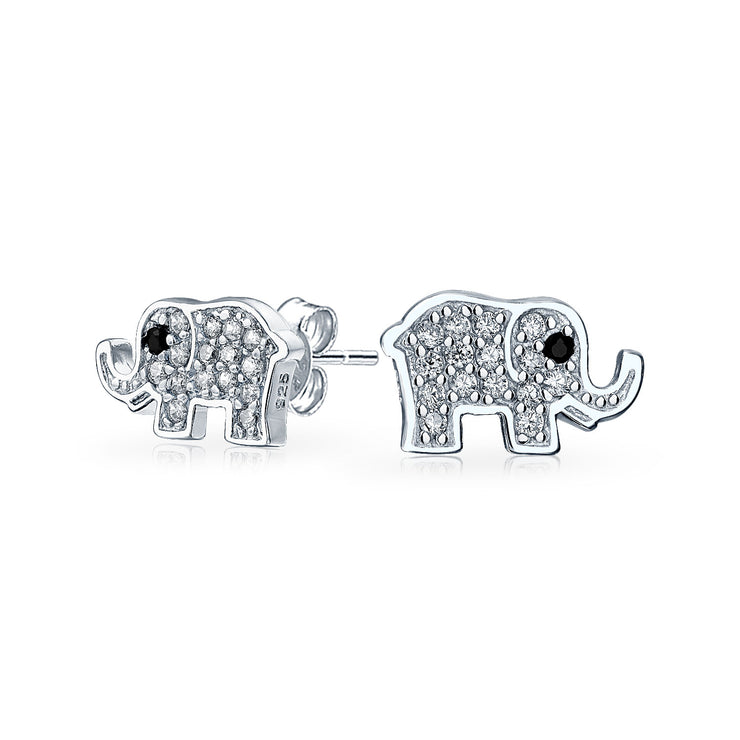 Wise Elephant Shimmering Cubic Zirconia Stud Earrings Sterling Silver