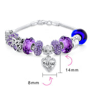 Purple Love Grandma Family Charm Bracelet Sterling Silver 6.5-8 Inch