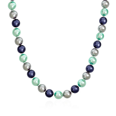 Blue Tone Grey Imitation Pearl Strand Necklace Silver Plated