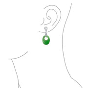 Green Jade Chinese Good tune Circle Dangle Earrings Sterling Silver
