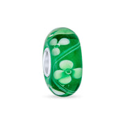 Set of 4 Green Floral Hibiscus Glass Charm Bead Silver for European Bracelet
