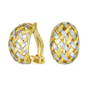 2 Tone Braided Basket Weave Hoop Clip On Earrings Silver Gold Plated