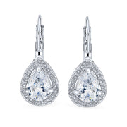 2.25CT Prom Crystal Halo Teardrop CZ Earrings Silver Plated Alloy
