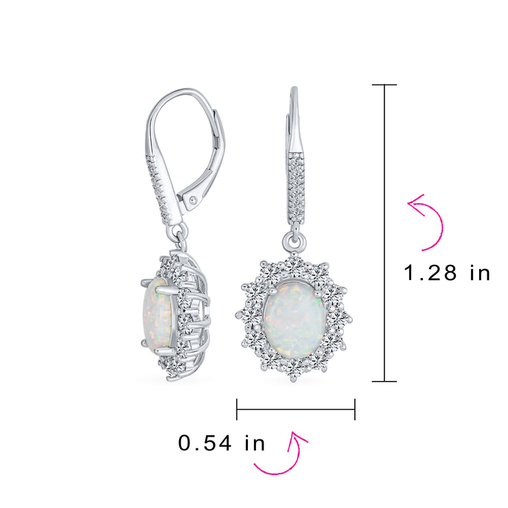 Estate Style Dangle Gemstone Earrings with CZ Halo & Opal in Sterling Silver