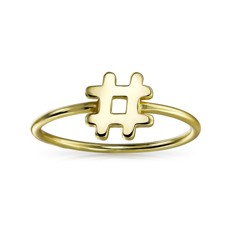 Tiny Thin Hashtag Ring Band Gold Plated .925 Sterling Silver 1MM
