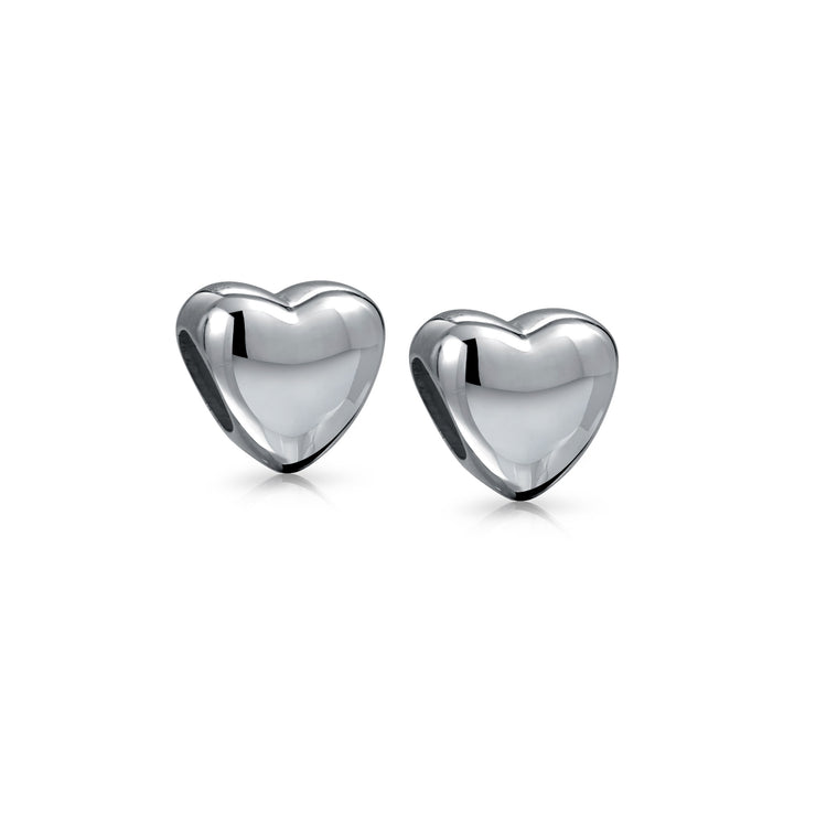 Set of 2 Simple Heart Bead Charm Sterling Silver for European Bracelet