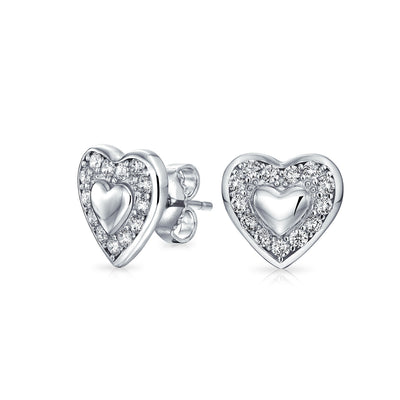Open Heart Stud Earrings Women Cubic Zirconia Pave 925 Sterling Silver