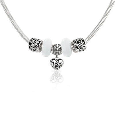 Mom Heart Flower Charms .925 Sterling Silver Snake Chain Necklace
