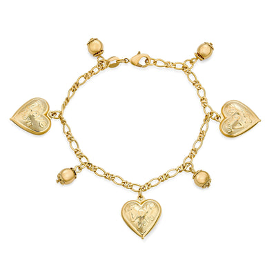 Message Words Love Multi Hearts Charm Bracelet Gold Plated 7.5 Inch