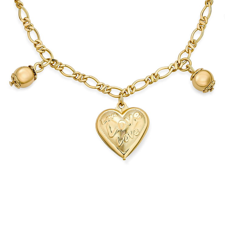 Message Words Love Multi Hearts Charm Bracelet Gold Plated 7.5 Inch