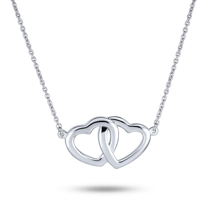 BFF Couples Station Interlocking Open Hearts Pendant Necklace Sterling Silver