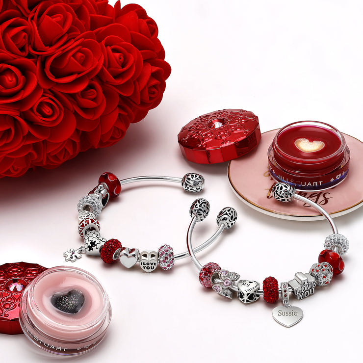 Red Pink Flower Crystal Spacer Bead .925 Silver For European Charm Bracelet