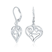 Heart Mother Loving Child Dangle Earrings New Mother Sterling Silver