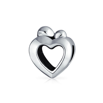 Heart Shape Mother Loving Family Child Love Charm Bead .925 Silver