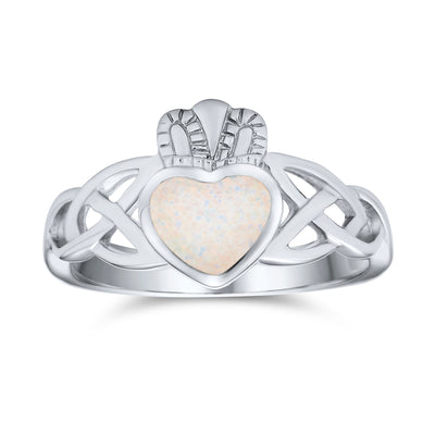 BFF Celtic Irish Friendship Couples Bezel Created Opal Claddagh Ring