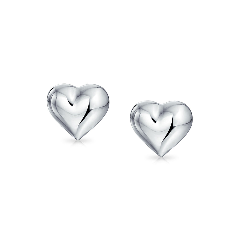 Set of 2 Double Open Heart Shaped Puffed Stud Earrings Rose Gold Plated Silver