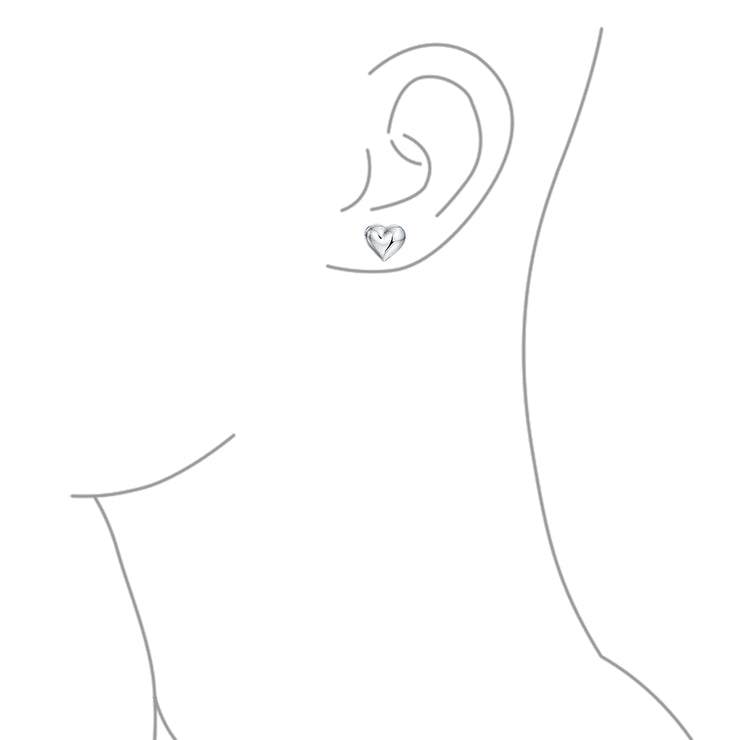 Small Heart Shaped Puffed Stud Earrings for Girlfriend, Sterling Silver 8MM