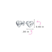 Set of 2 Double Open Heart Shaped Puffed Stud Earrings Rose Gold Plated Silver