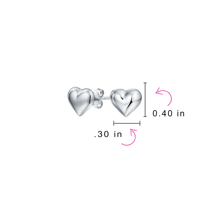 Set of 2 Double Open Heart Shaped Puffed Stud Earrings Rose Gold Plated Silver