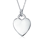 Minimalist Heart Shape Sterling Silver Pendant Necklace - Medium Size