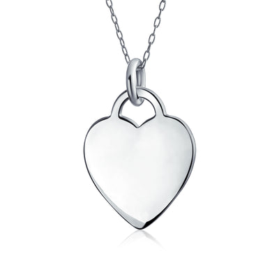 Letter Alphabet Initial Medium Heart Pendant Necklace Sterling Silver