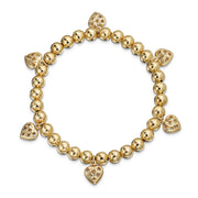 Multi Heart Dangle Charms Stretch Bracelet 18K Gold Plated Brass 6.5-7.5 Inch