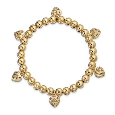 Multi Heart Dangle Charms Stretch Bracelet 18K Yellow Gold Plated 6.5 -7.5 Inch