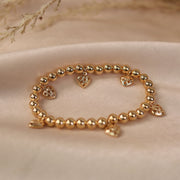 Multi Heart Dangle Charms Stretch Bracelet 18K Gold Plated Brass 6.5-7.5 Inch