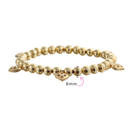 Multi Heart Dangle Charms Stretch Bracelet 18K Gold Plated Brass 6.5-7.5 Inch