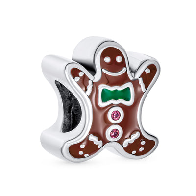 Gingerbread Man Christmas Charm Bead Brown Enamel Sterling Silver for Bracelets