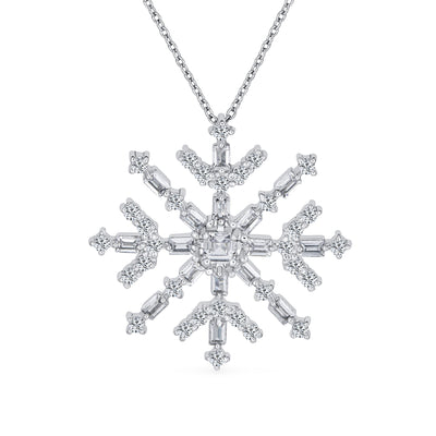 Winter Holiday Snowflake Pendant Necklace in Sterling Silver for Parties