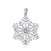 Holiday Winter Snowflake Pendant Necklace CZ High .925 Sterling Silver