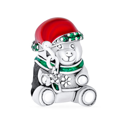 Christmas Charm Bead Teddy Bear with Green Scarf & Red Hat for Tween Daughter Bracelet