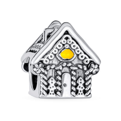 Sweet Home Christmas Charm Bead Candy Cane Gingerbread House Sterling Silver Fit