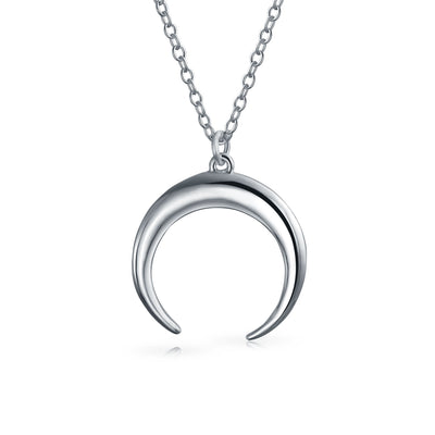 Celestial Crescent Moon Pendant Necklace in Sterling Silver Double Horn Design