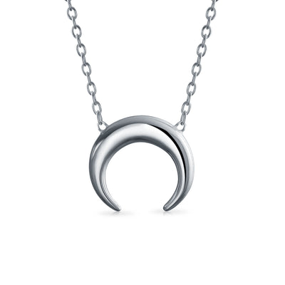 Celestial Crescent Moon Pendant Necklace in Sterling Silver with Double Horn Design