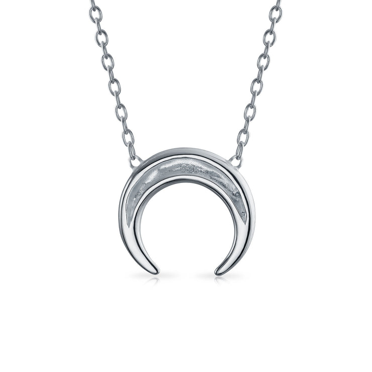 Horn Italian Crescent Moon Pendant Necklace .925 Sterling Silver