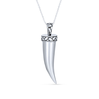 Italian Horn Pendant Necklace for Men in Sterling Silver with Chain Protection Amulet