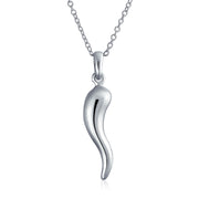 Italian Horn Tooth Amulet Pendant Shinny .925 Sterling Silver Necklace