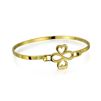 14k Gold Plated Sterling Silver Heart Infinity Bangle Bracelet - Love & Luck