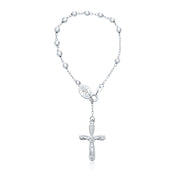 Virgin Mary Rosary Prayer Crucifix Cross .925 Sterling Silver Bracelet
