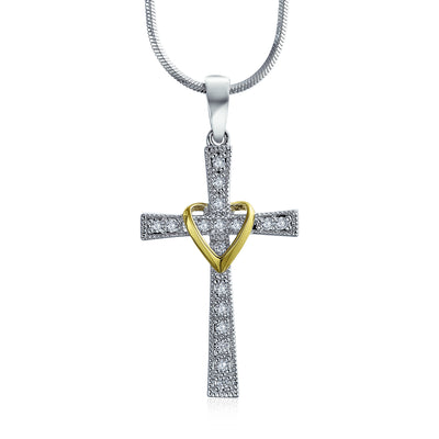 Infinity Love Heart Cross Pendant CZ Pave Necklace Gold Plated