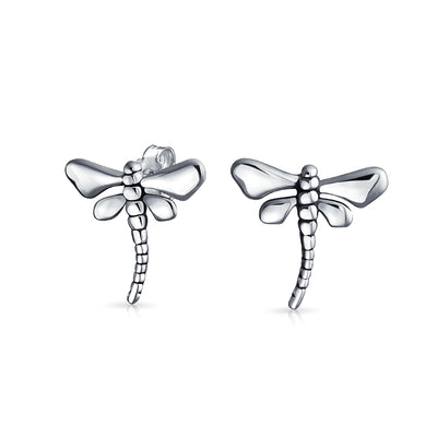 Garden Insect Dragonfly Stud Earrings For Women .925 Sterling Silver