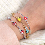 Tiny Red Enamel Ladybug Bangle Bracelet in Sterling Silver, 6 Inch Lucky Charm