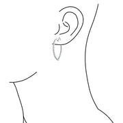 Heart Inside Out Cubic Zirconia Pave CZ Hoop Earrings Silver Tone
