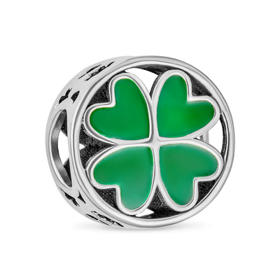 Good Luck Irish Shamrock Green Heart Clover Charm Bead for European Bracelet